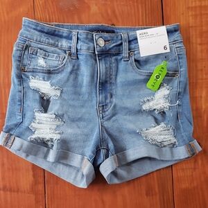Aeropostale Distressed Light Blue Rolled Cuff Denim Shorts